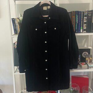 Gap 90s vintage black velour Long Sleeve Shirt Dress/Mini Dress